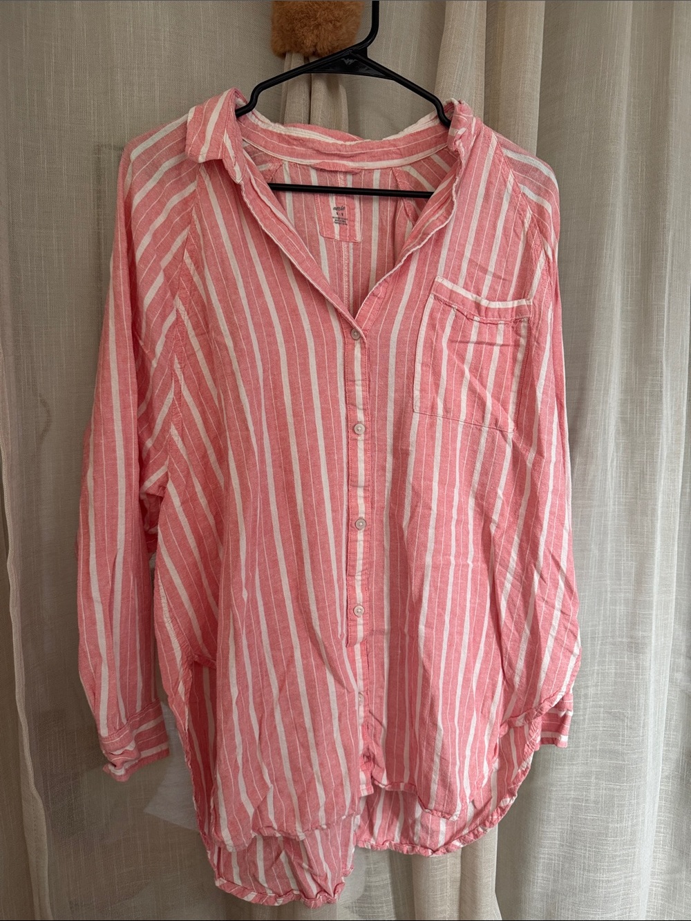 aerie Pink and White Striped Button-Down Shirt